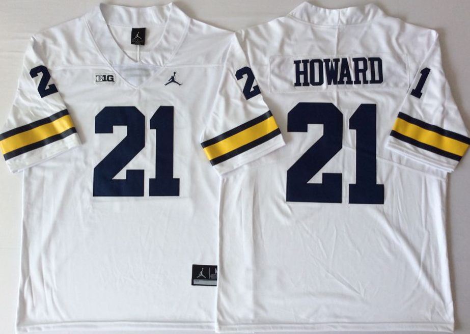 NCAA Men Michigan Wolverines White #21 HOWARD->ncaa teams->NCAA Jersey